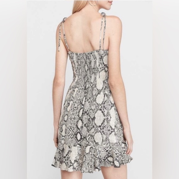 Express Snakeskin Print Ruffle Hem Fit and Flare Dress - Picture 2 of 4